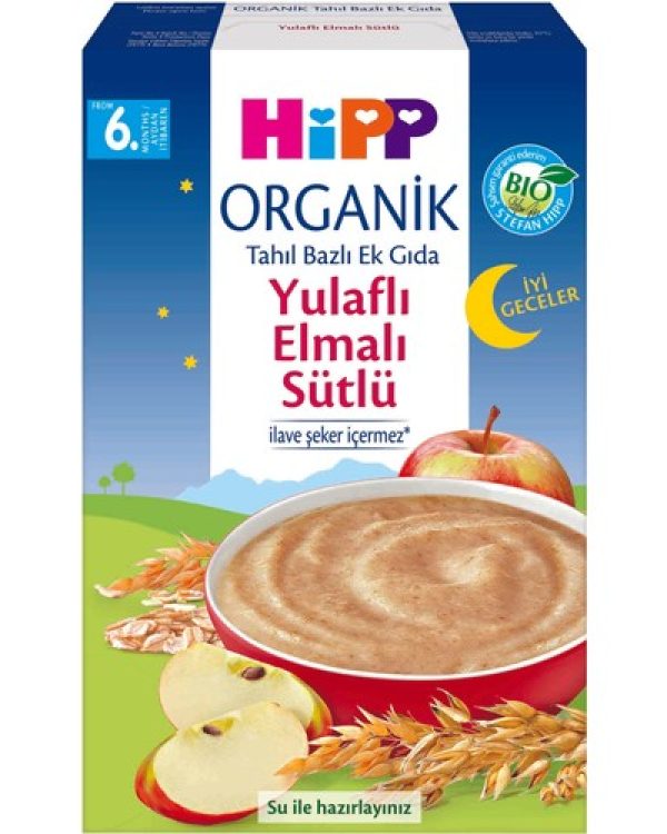 Hipp Mama Organik Tahıl Bazlı Ek Gıda Gece Yulaf Elmalı Sütlü 250gr