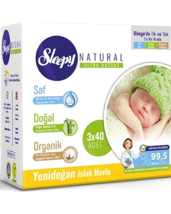 Sleepy Islak Mendil Natural Yenidoğan 3×40 Adet